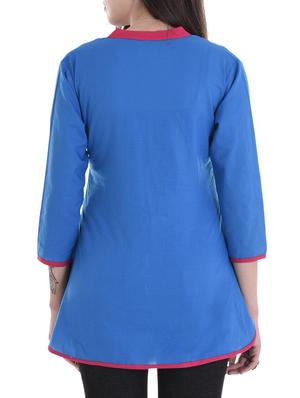 blue cotton straight kurti - 14717051 - Standard Image - 3