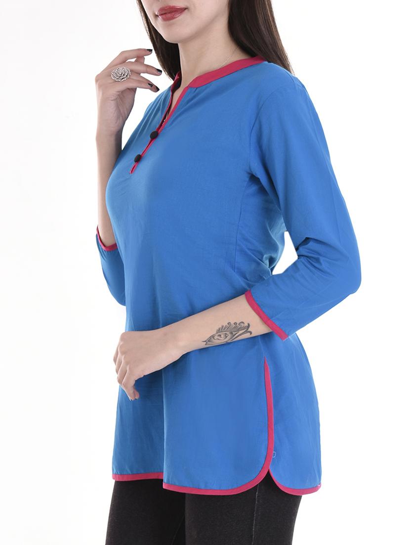 blue cotton straight kurti - 14717051 - Zoom Image - 2