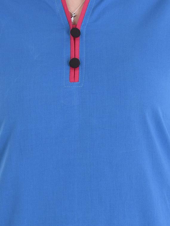 blue cotton straight kurti - 14717051 - Zoom Image - 4