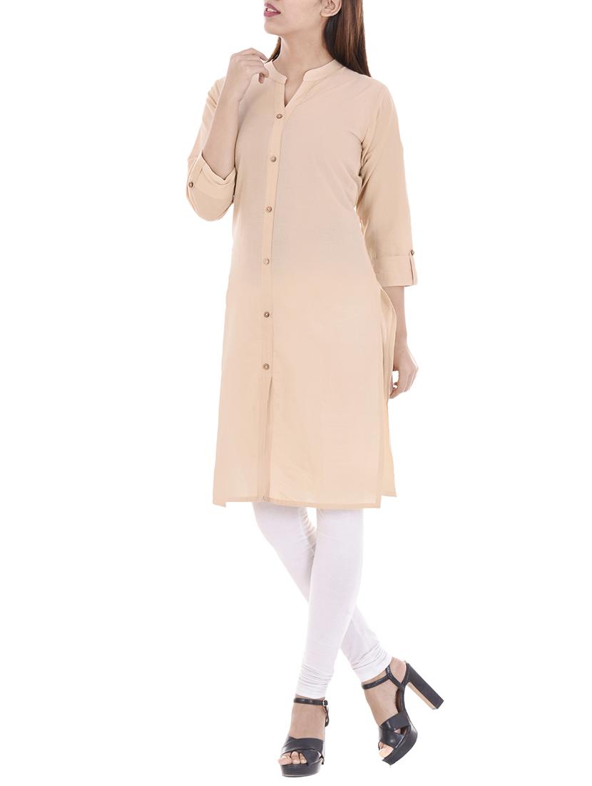 beige cotton straight kurta - 14717057 - Zoom Image - 2