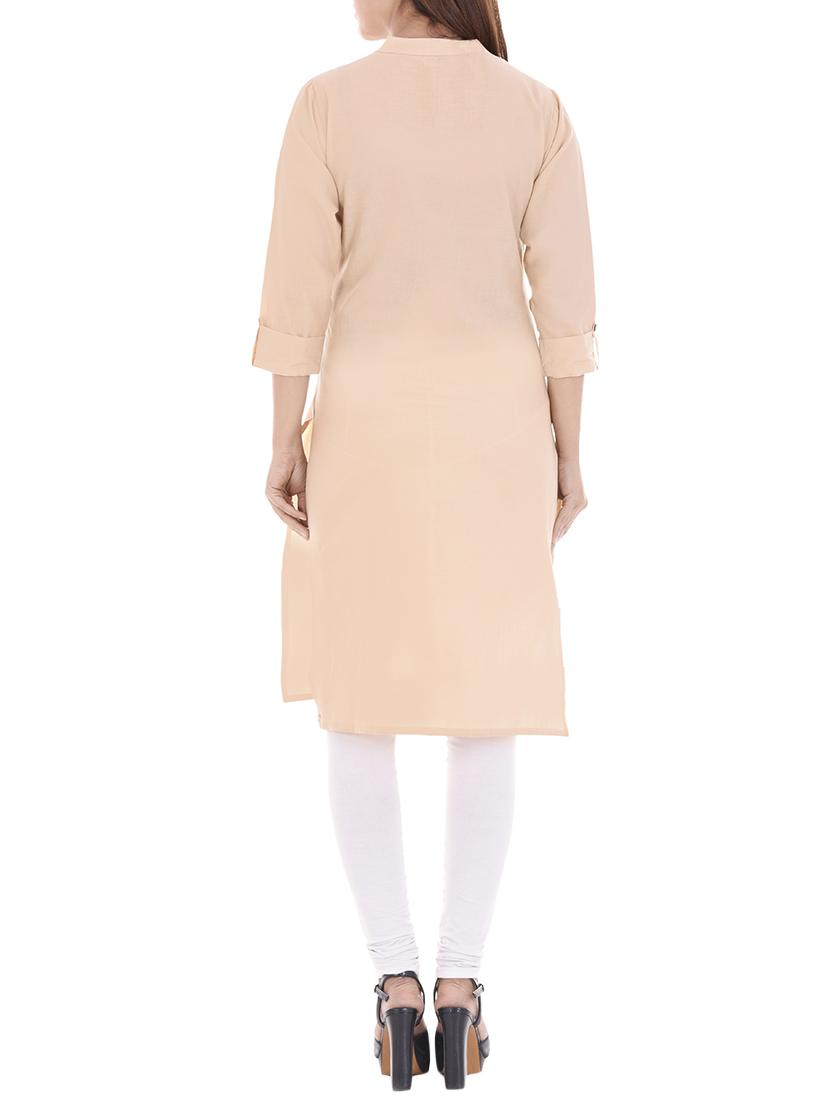beige cotton straight kurta - 14717057 - Zoom Image - 3