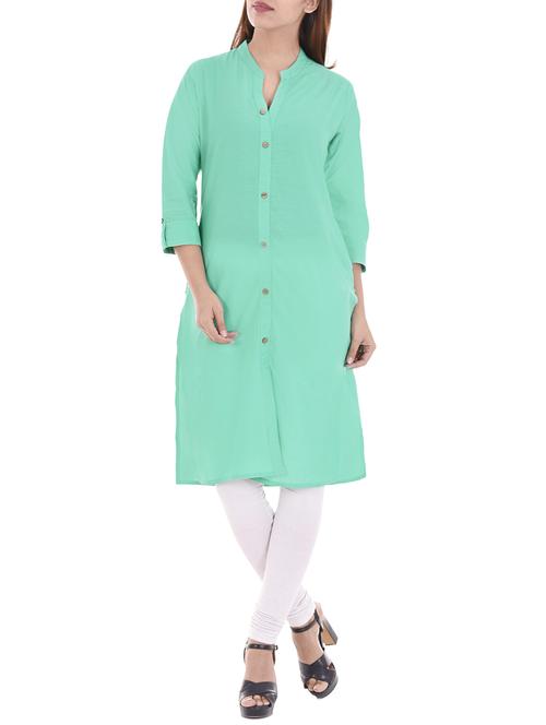 green cotton straight kurta - 14717063 - Very Small Image - 1