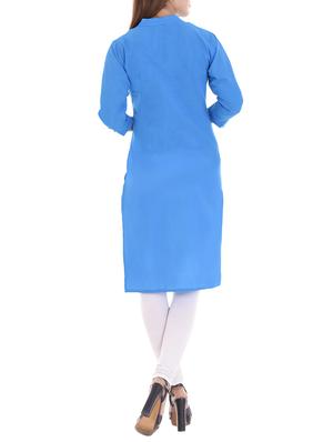 blue cotton straight kurta - 14717064 - Standard Image - 3