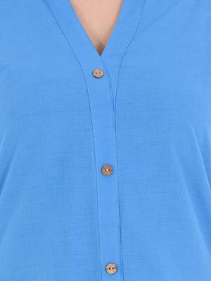 blue cotton straight kurta - 14717064 - Standard Image - 4