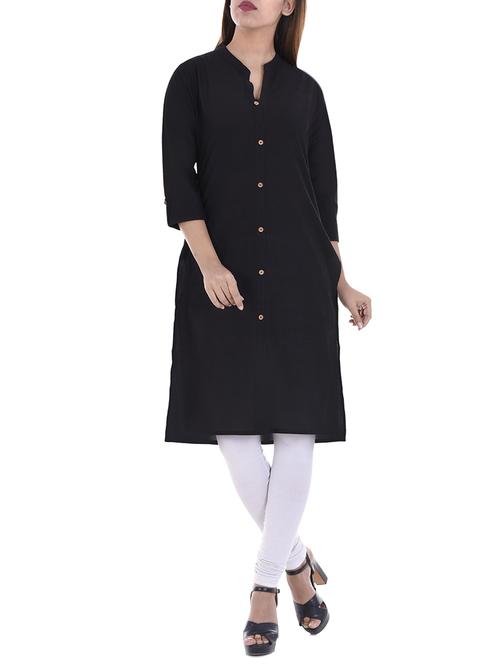 black cotton straight kurta - 14717065 - Standard Image - 1