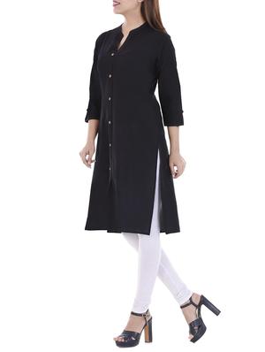 black cotton straight kurta - 14717065 - Standard Image - 2