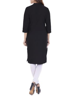 black cotton straight kurta - 14717065 - Standard Image - 3