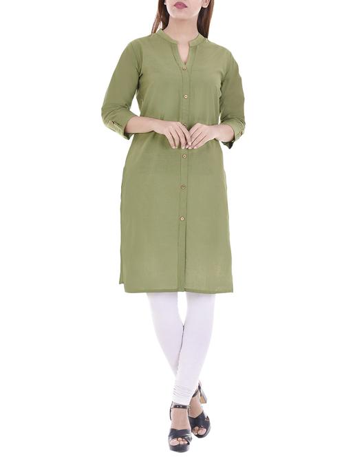 green cotton straight kurta - 14717068 - Standard Image - 1