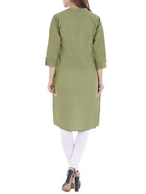 green cotton straight kurta - 14717068 - Standard Image - 3