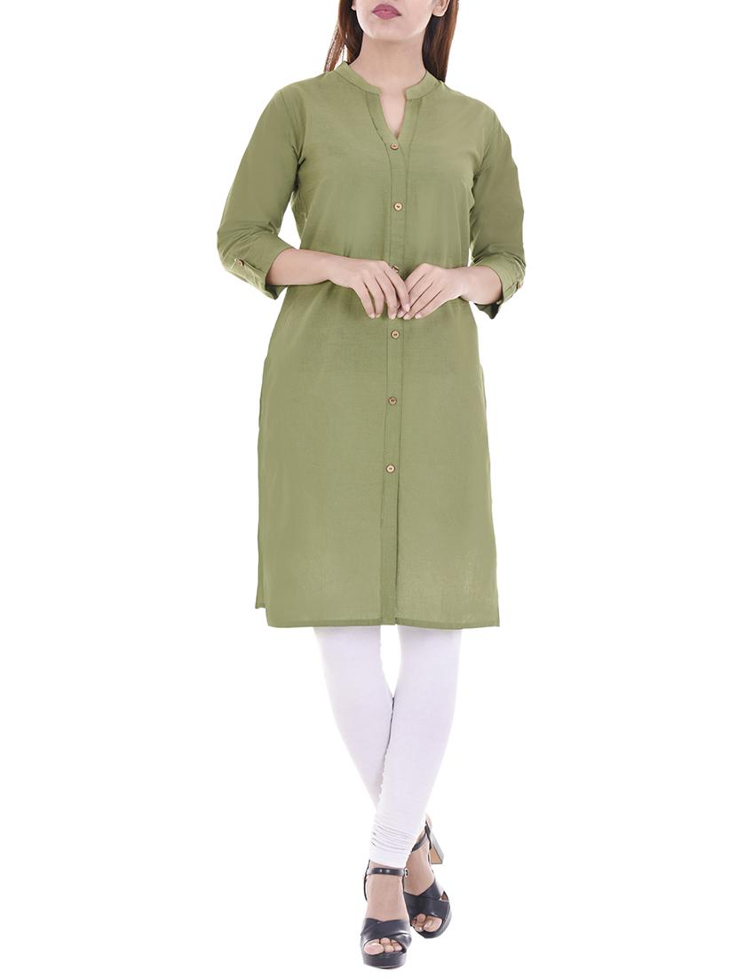 green cotton straight kurta - 14717068 - Zoom Image - 1