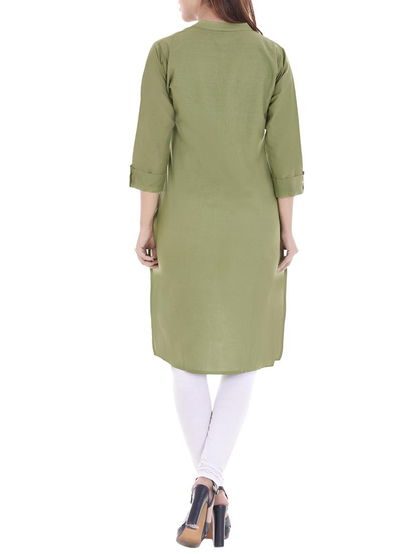 green cotton straight kurta - 14717068 - Zoom Image - 3