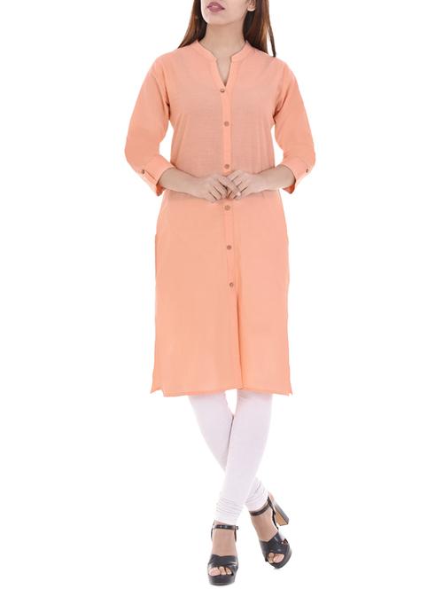 peach cotton straight kurta - 14717069 - Standard Image - 1