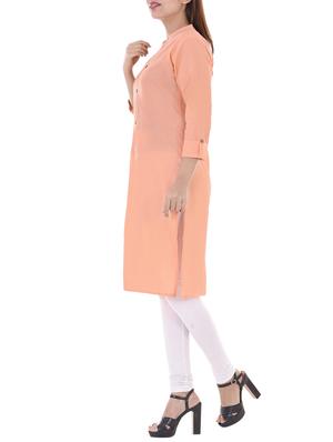 peach cotton straight kurta - 14717069 - Standard Image - 2