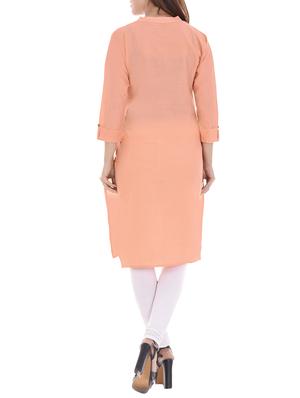 peach cotton straight kurta - 14717069 - Standard Image - 3