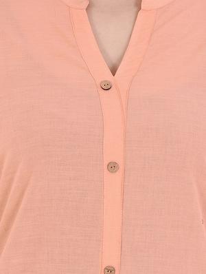peach cotton straight kurta - 14717069 - Standard Image - 4