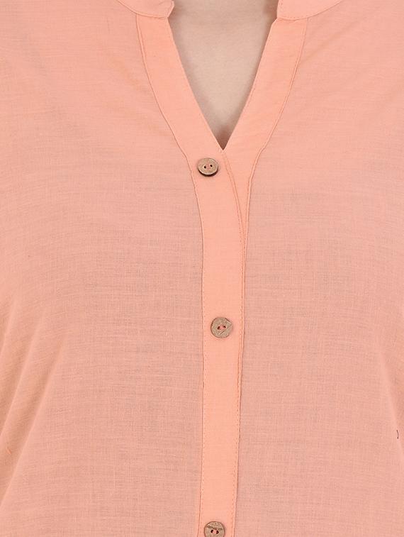 peach cotton straight kurta - 14717069 - Zoom Image - 4