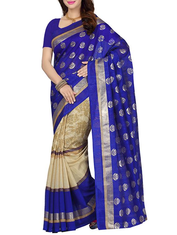 blue art silk half & half saree with blouse - 14717107 - Zoom Image - 1