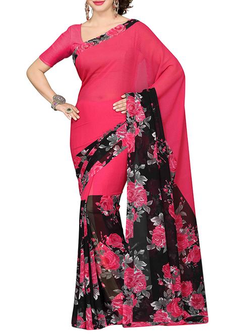 pink faux georgette printed saree with blouse - 14717110 - Standard Image - 1