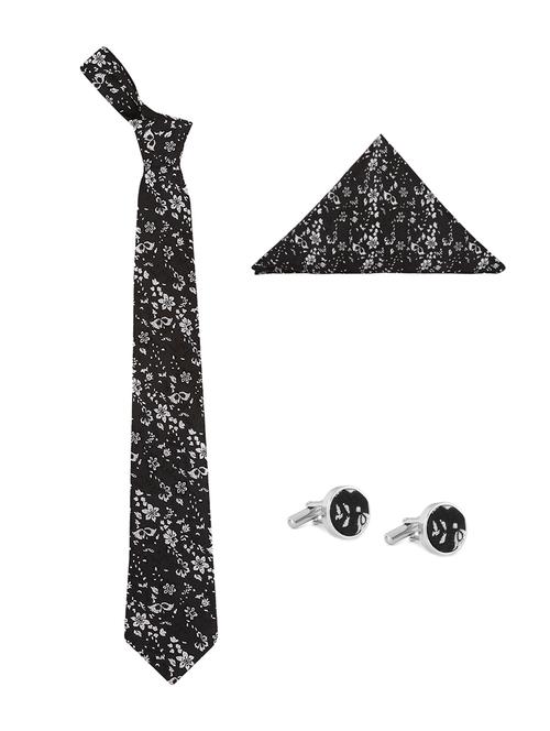 black blended tie, pocket square and cuff links - 14717750 - Very Small Image - 1