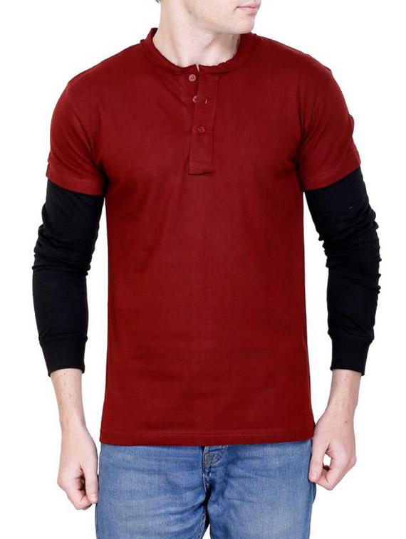maroon cotton color block t-shirt - 14722203 - Zoom Image - 1