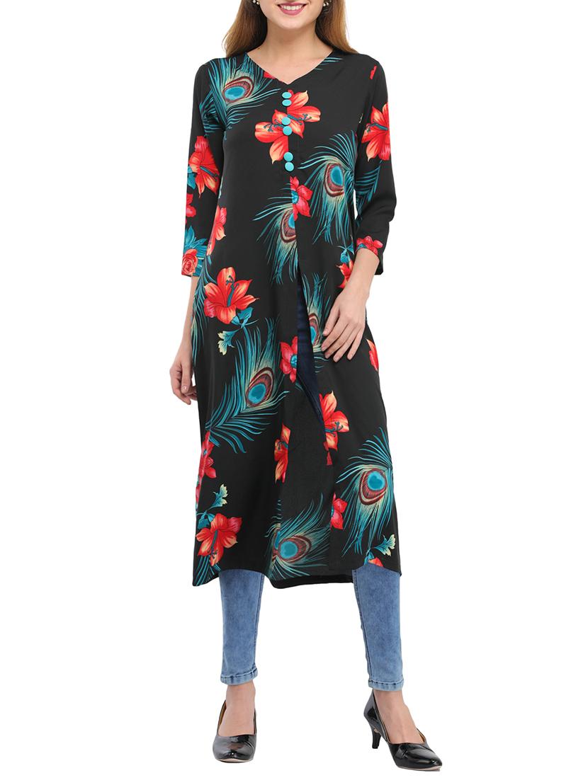 black viscose high slit kurta - 14724656 - Zoom Image - 1