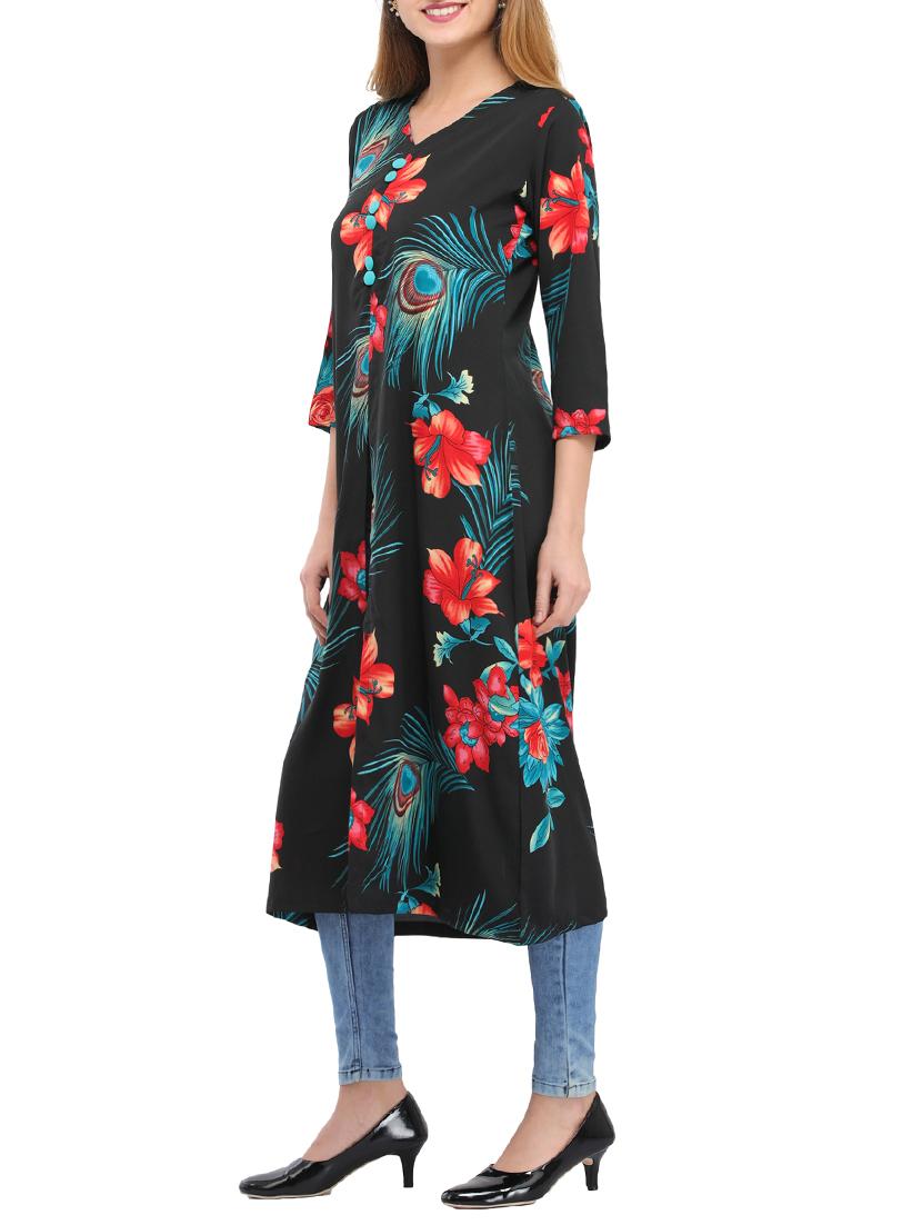 black viscose high slit kurta - 14724656 - Zoom Image - 2