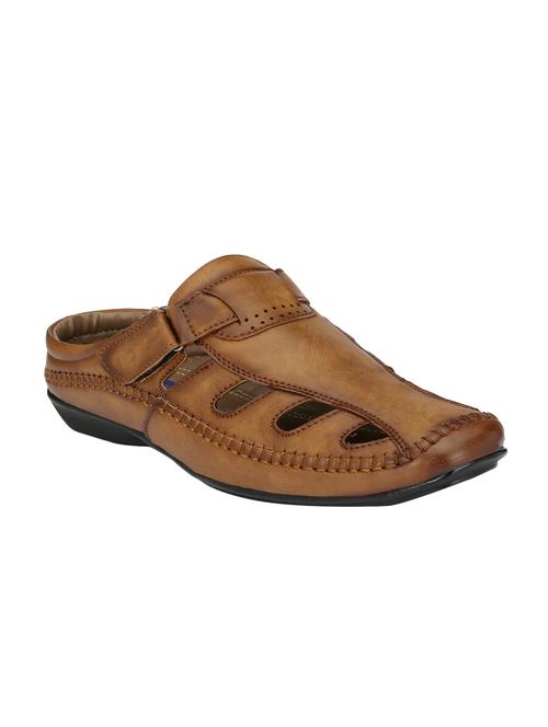 tan leatherette slip on sandal - 14724845 - Standard Image - 1