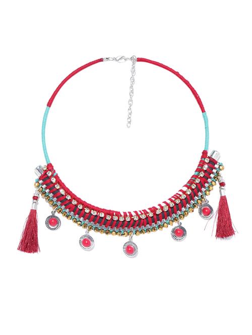red cotton tassel necklace - 14730576 - Very Small Image - 1