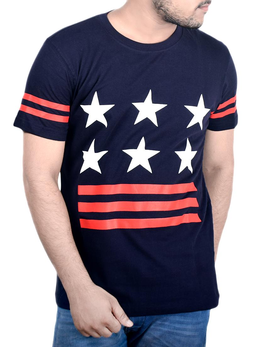 navy blue cotton chest print tshirt - 14732548 - Zoom Image - 1