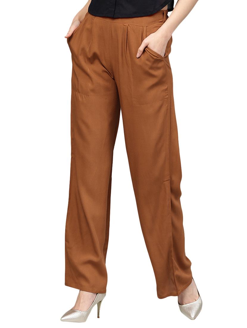 brown solid palazzo - 14733553 - Zoom Image - 1