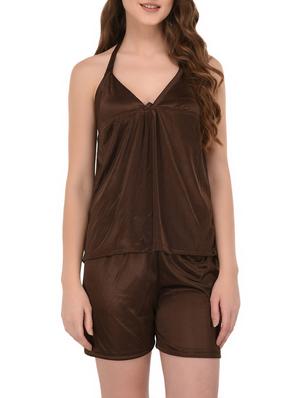 brown solid nightwear set - 14733612 - Standard Image - 4