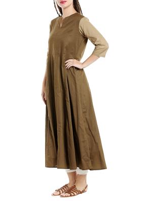 brown cotton anarkali kurta - 14733959 - Standard Image - 2