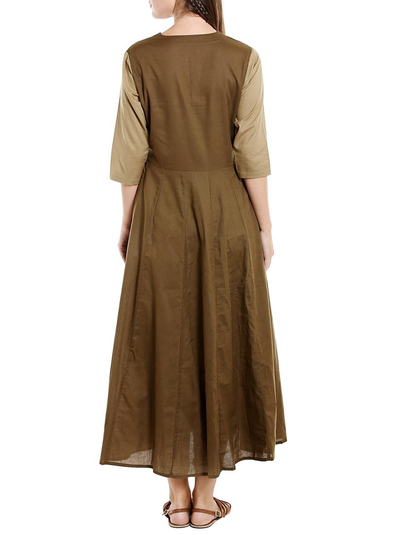 brown cotton anarkali kurta - 14733959 - Zoom Image - 3