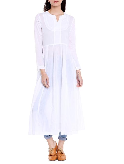 white cotton anarkali kurta - 14733960 - Standard Image - 1
