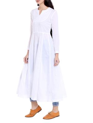 white cotton anarkali kurta - 14733960 - Standard Image - 2