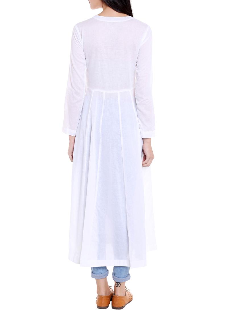white cotton anarkali kurta - 14733960 - Zoom Image - 3
