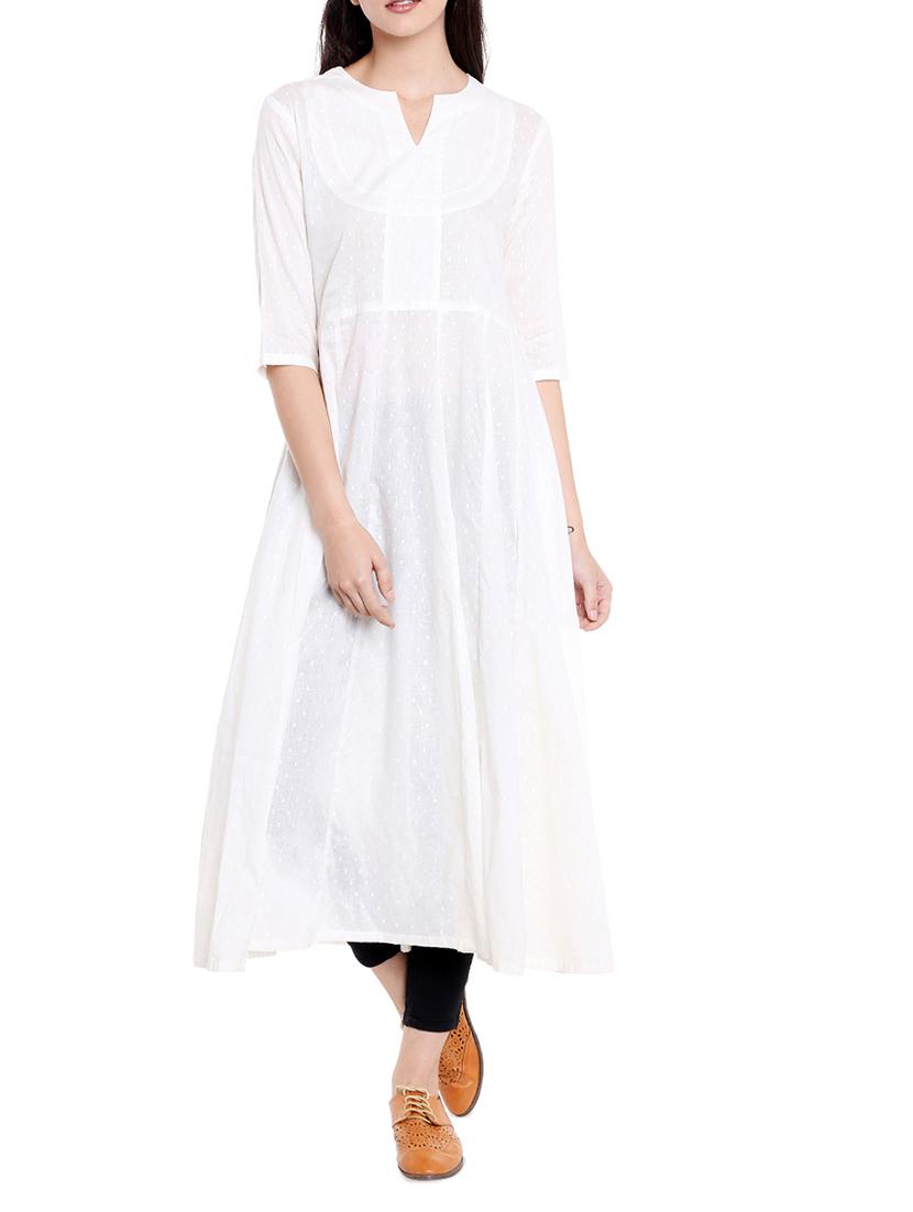white cotton anarkali kurta - 14734125 - Zoom Image - 1