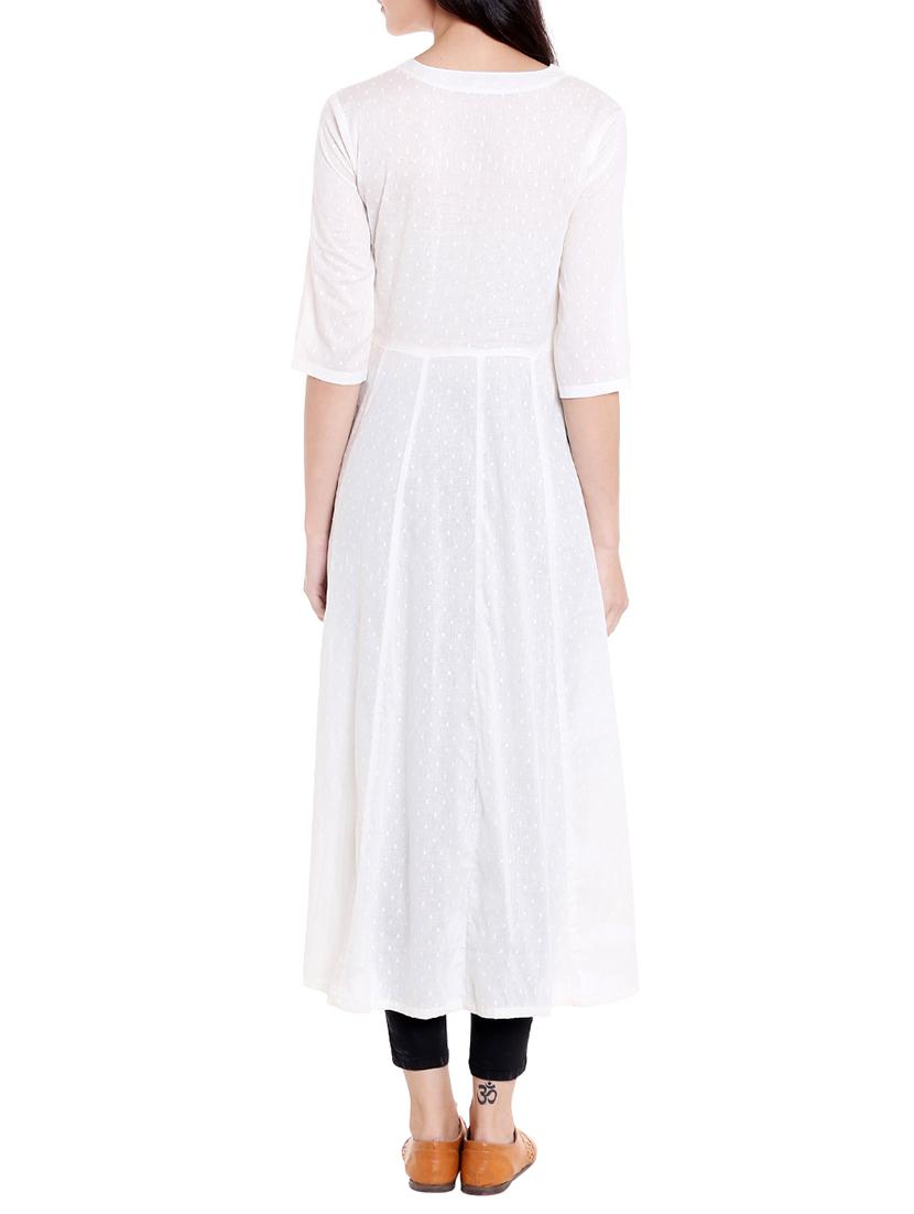 white cotton anarkali kurta - 14734125 - Zoom Image - 3