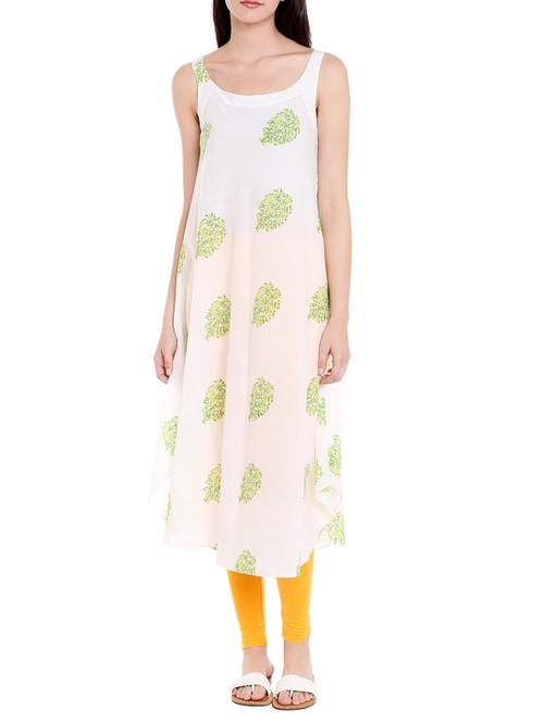 white cotton asymmetric kurta - 14734129 - Standard Image - 1