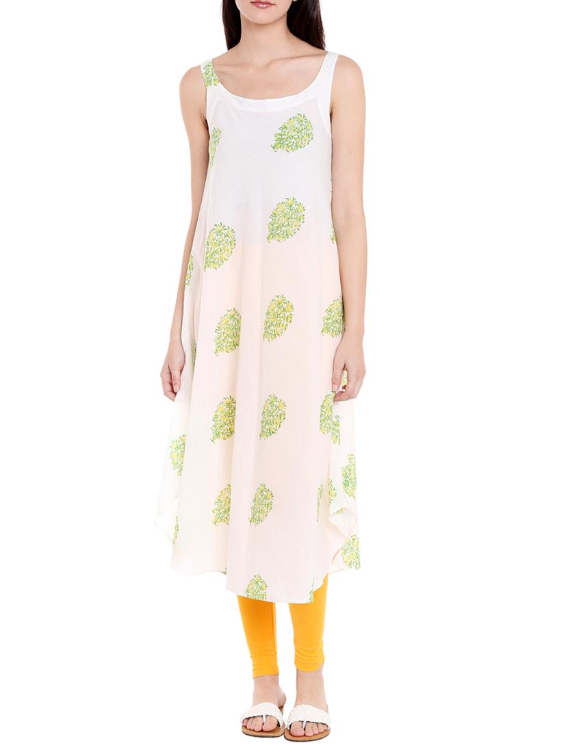 white cotton asymmetric kurta - 14734129 - Zoom Image - 1