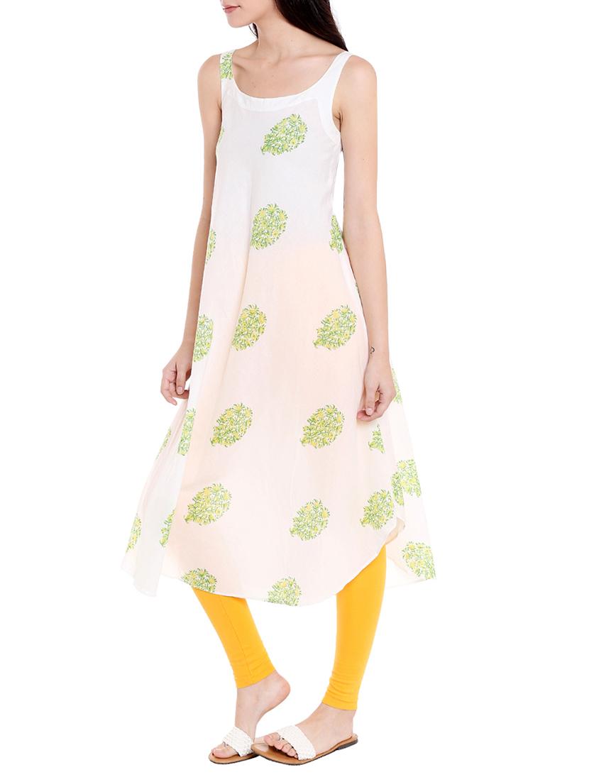 white cotton asymmetric kurta - 14734129 - Zoom Image - 2