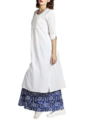 white cotton straight kurta - 14734130 - Standard Image - 2