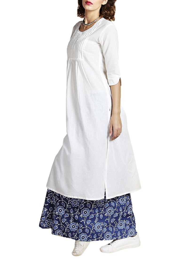 white cotton straight kurta - 14734130 - Zoom Image - 2