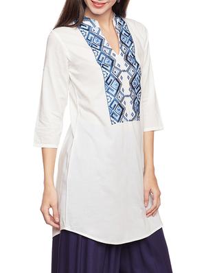 white cotton a-line kurti - 14734185 - Standard Image - 2