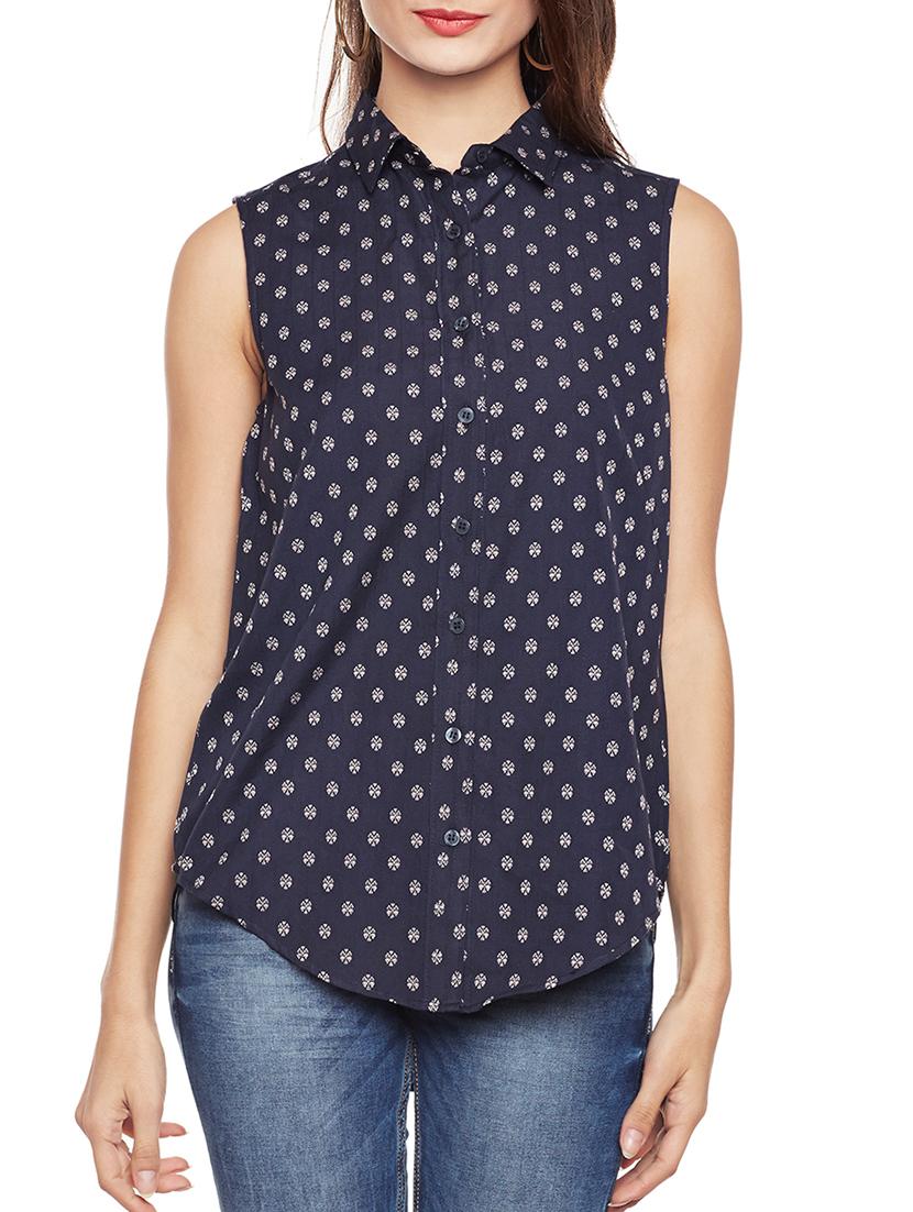 navy blue cotton shirt - 14734191 - Zoom Image - 1