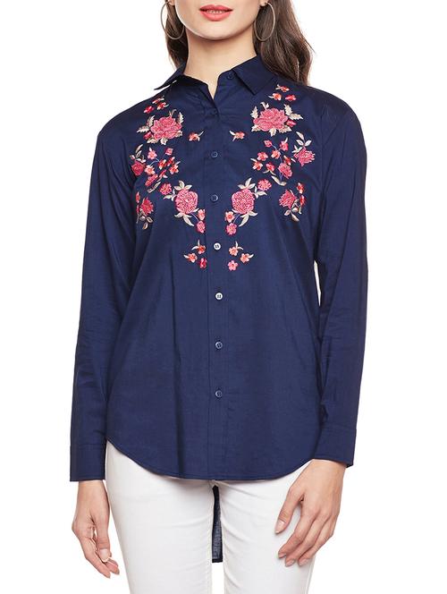 navy blue rayon floral embroidered tunic - 14734198 - Standard Image - 1