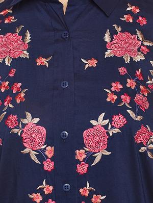 navy blue rayon floral embroidered tunic - 14734198 - Standard Image - 4