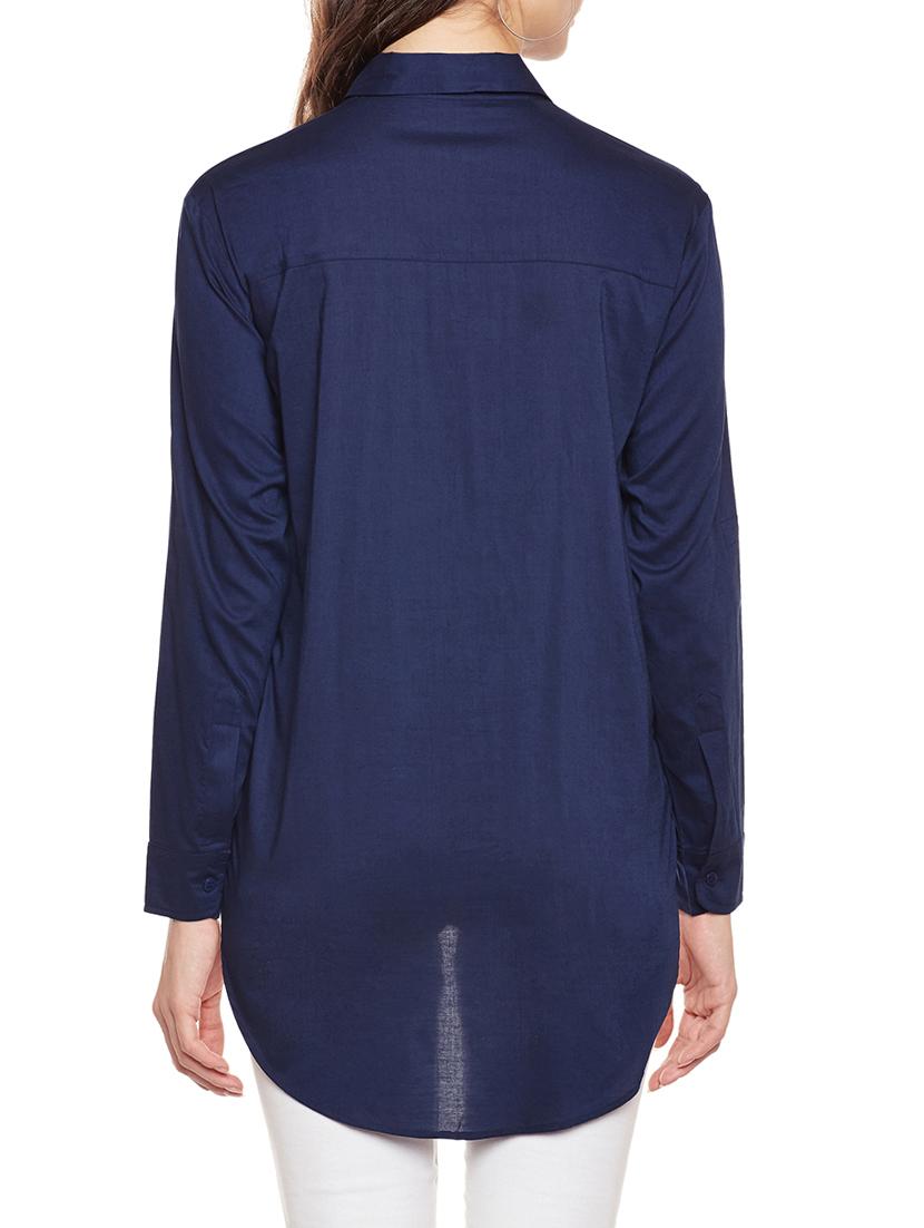 navy blue rayon floral embroidered tunic - 14734198 - Zoom Image - 3