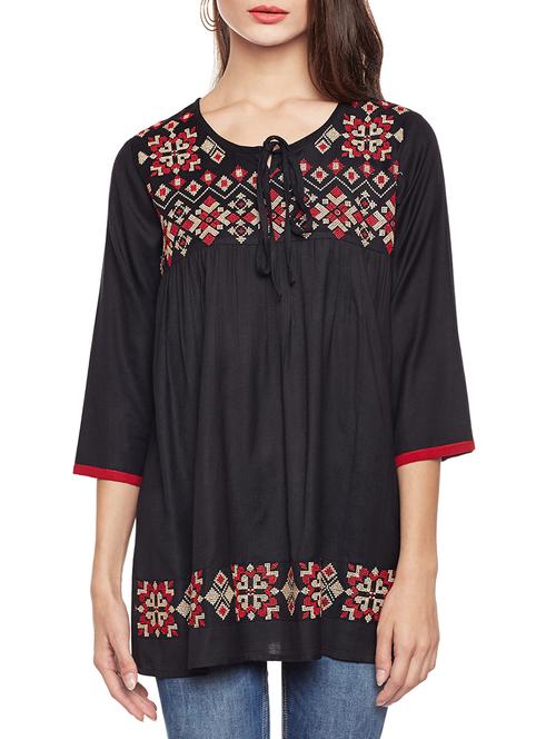 black solid cotton tunic - 14734201 - Standard Image - 1