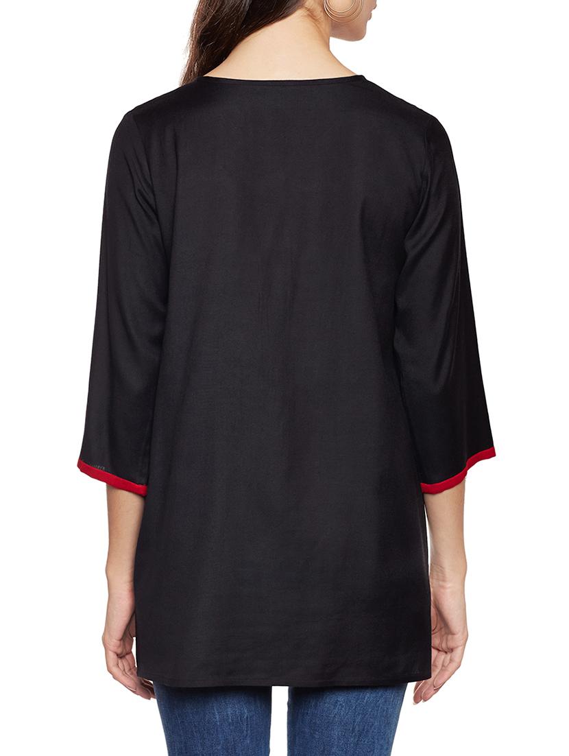 black solid cotton tunic - 14734201 - Zoom Image - 3